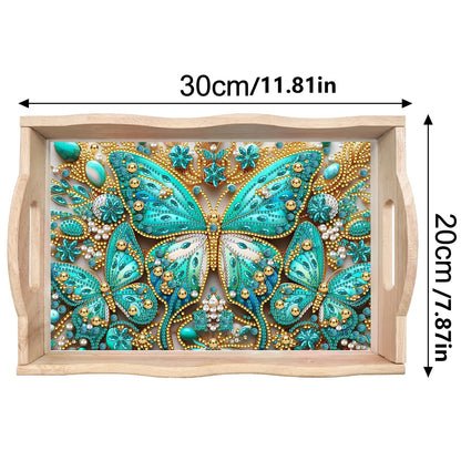 ARTopet DIY Diamond Art Painting Creative Design Handmade Wooden Serving Tray Dinner Plate Partial Diamond Art Breakfast Tray for Coffee Living Room Home Organizer - Green Butterfly