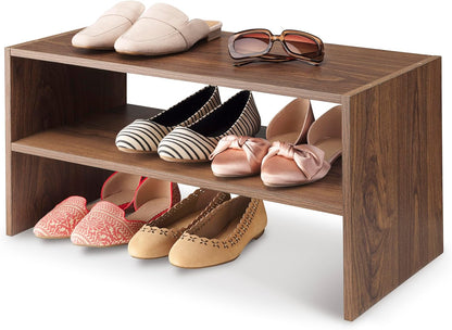 2-Shelf 24 inches Whitmor Wood Stackable Shoe Rack, Walnut