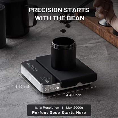 KitchenTour CaféMetric Coffee Scale with Timer 0.1g/2000g - Precision Small Scale for Espresso & Pour Over - Mini Scale with LED Display Recharge Black