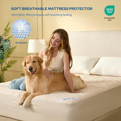BEDLORE Waterproof Mattress Protector - Soft Breathable Twin XL Pad with Deep Pocket (Beige)