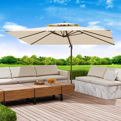 Jentafix 10x13 FT Patio Umbrella, Large Cantilever Rectangular Double Top Heavy Duty Offset Umbrellas with 360° Rotation, Outdoor shade for Garden Deck Pool Patio, Beige