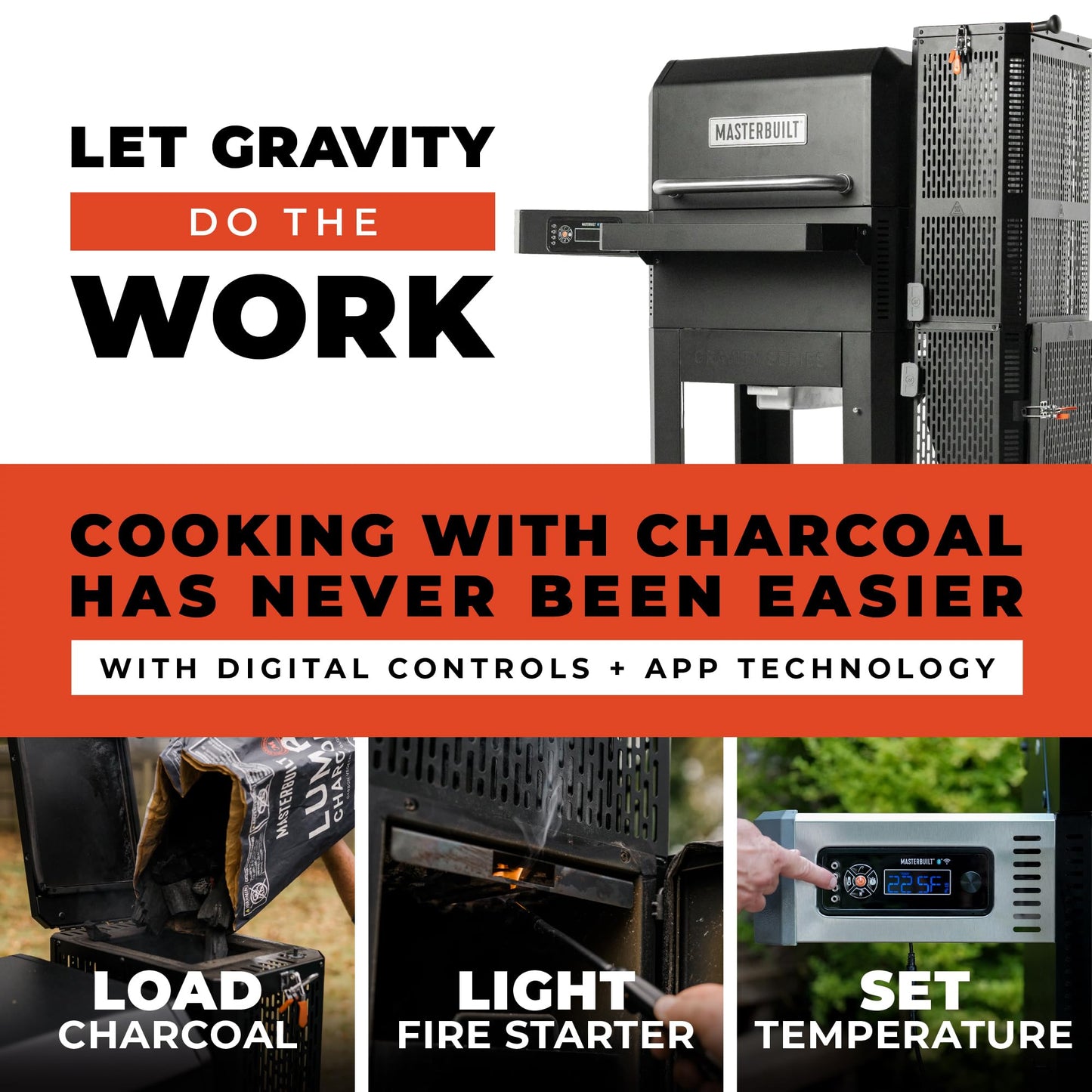 Masterbuilt® Gravity Series® 600 Smoker Grill - Digital Charcoal Grill,WiFi Technology, GravityFed™ Charcoal Hopper, 600 Cooking Sq. Inches, Black, Model MB20041023