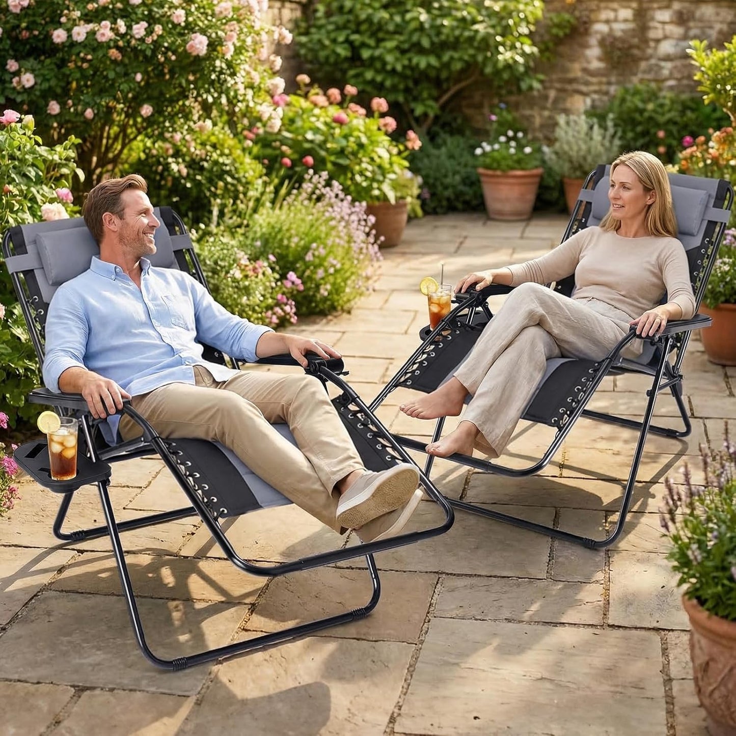 400 lbs, Sweetcrispy Zero Gravity Chairs, Foldable Patio Reclining Chairs with Adjustable Pillow & Cup Holder