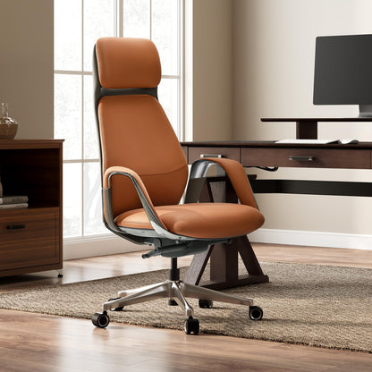 EUREKA ERGONOMIC Serene Executive Office Chair, Premium Nappa Leather High Back Boss Chair with Aluminum Base, Ergonomic Chair with Lumbar Support & Recline, Heavy Duty for Long-Hour Comfort, Brown