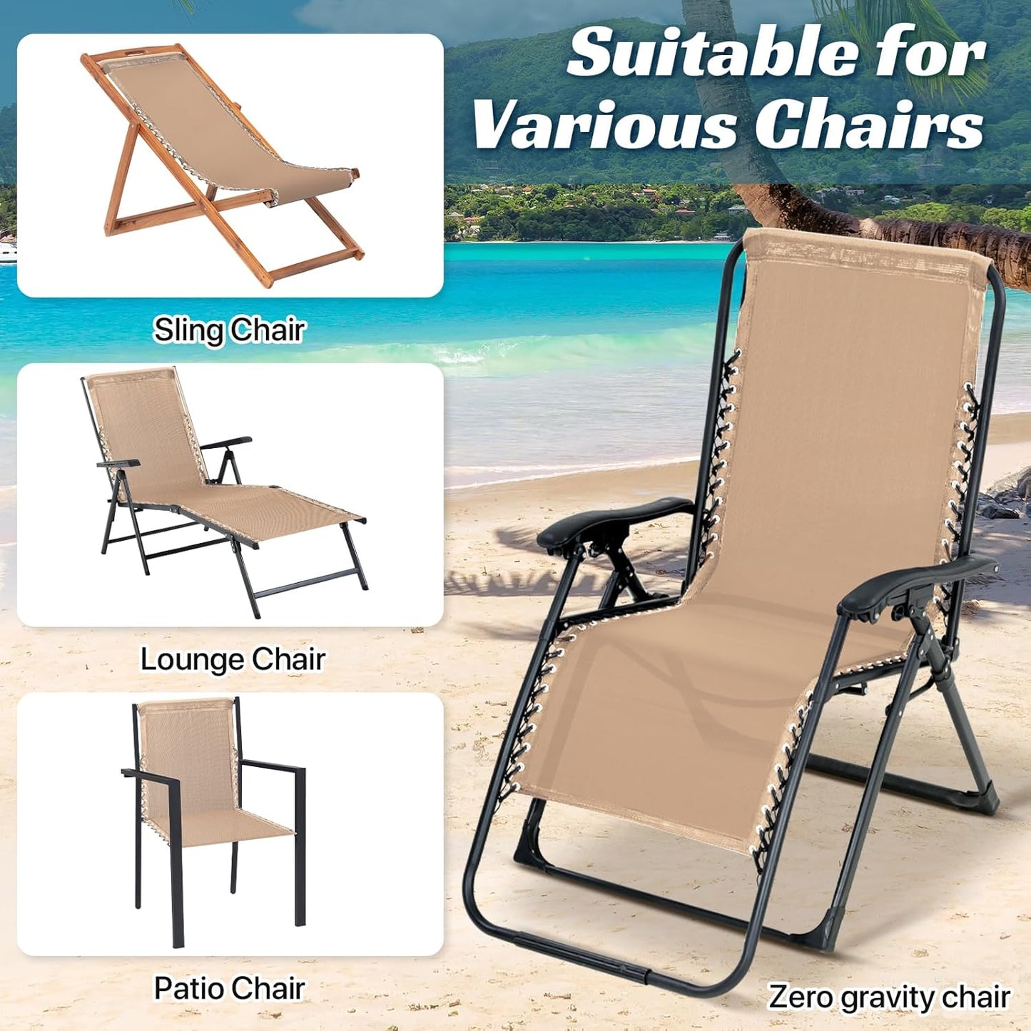 17" 63" Ostlttyn Zero Gravity Chair Replacement Fabric Kit, W x L Repair Cloth with Replacement Bungee Cord for Anti