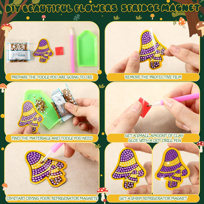 Xuhal 30 Pcs Mushroom Diamond Painting Magnets Mushroom Diamond Art Magnet Kits for Adults Cute Plant Refrigerator Magnetic Sticker 5D Rhinestone Fridge Stickers for Beginner DIY Crafts Xmas Gifts