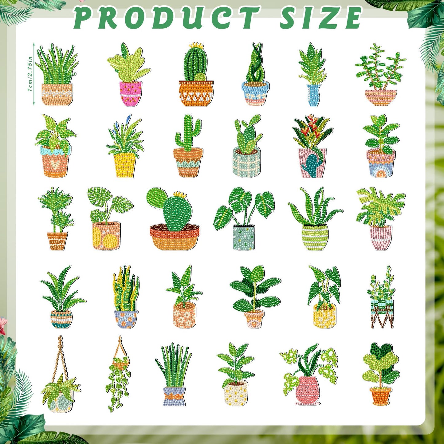 Xuhal 30 Pcs Potted Plants Diamond Painting Magnets Green Plants Diamond Art Magnet Kits for Adults Green Refrigerator Magnetic Sticker 5D Rhinestone Fridge Stickers for DIY Crafts Beginners Gifts