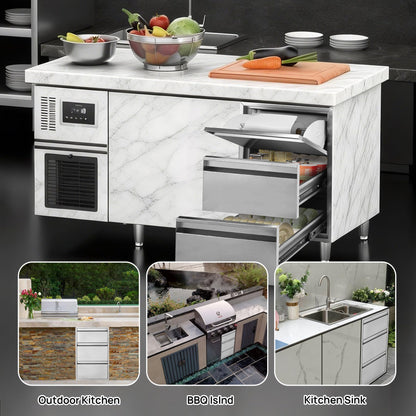 POPMOON BBQ Outdoor Kitchen Drawer W16.7 x D21.4 x H29.8 Inch Triple Access BBQ Drawers Stainless Steel Access Drawer for BBQ Island and Outdoor Kitchen
