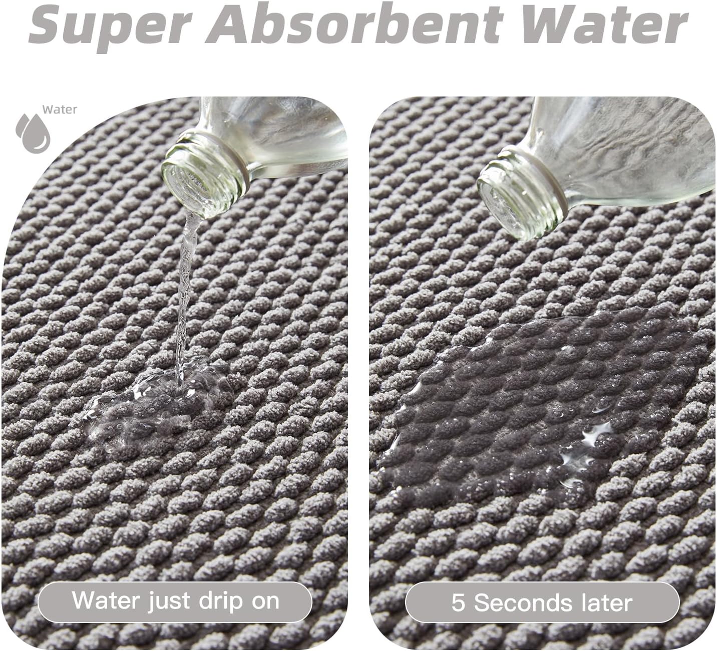 Light Grey Bathroom Toilet Rug, Chenille Non Slip Absorbent Bath Mat, Washable U Shape Contour Bath Rug 20*24"