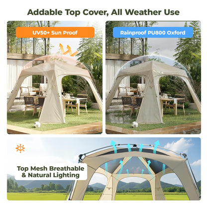 Alvantor® 12' x 12' Pop Up Gazebo, 12' x 6' 2in 1 Pop Up Gazebo, Canopy Tent All Weather & 4-Season Use, 4-Door PVC/Mesh/Polyester Curtain Addable, Top Mesh & Cover Portable