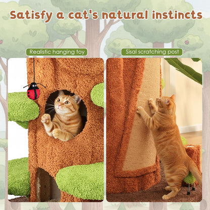 NUNU LAB Large Cat Tree for Indoor Cats – Multi-Level Solid Wood cat Tree Tower with Sisal Scratching Posts, Jumping Platforms, Plush Perches & Spring Toys for Multi-Cat Homes