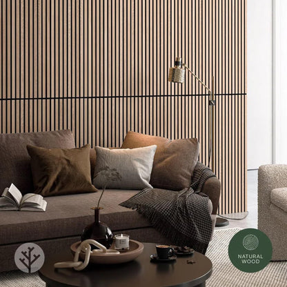 WVH Luxury American Oak Acoustic Slat Wood Wall Panels, Measures 118.11" x 25.20", Premium Finish, Interior Decor for Walls & Ceilings, Noise Cancelling & Sound Absorbing for Home & Office, 2pcs