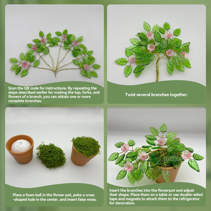 XHYMIA Beaded Plant Kit Green Glass Leaf Beads, Flower Glass Beads Mini Forever Plant Making and DIY Crafts with Video Tutorials
