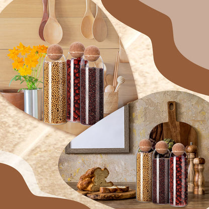 Cunhill 3 Pcs Glass Jar with Ball Cork Lid Decorative Round Bottle Sealed Canister Jar Storage Container Organizer with Airtight Wooden Lid for Food Coffee Bean Candy Biscuits Spice(1300 ML/ 44 Oz)