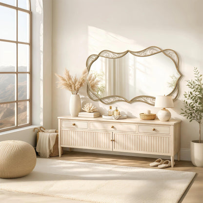 Besdomus Large Gold Bathroom Mirror: 30"x60" Scalloped Modern Long Full Length Vanity Wall Mirror - Farmhouse Decorative Vertical or Horizontal Hanging for Living Room/Entryway/Bathroom/Bedroom