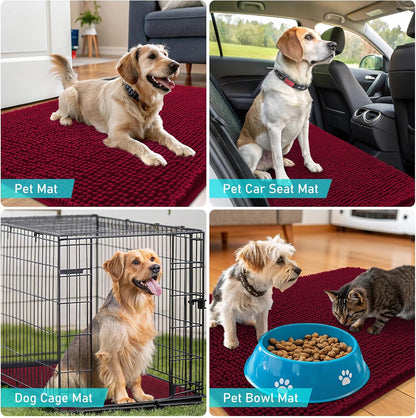 OLANLY Dog Door Mat - Absorbent Non-Slip Washable Doormat for Muddy Paws | 59x35 Burgundy