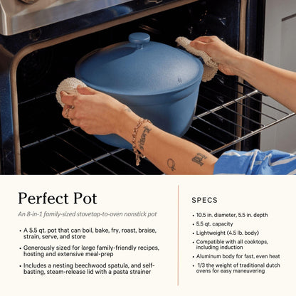 Our Place Cookware Duo | 7-Piece Ceramic Cookware Set with 10.5" Always Pan 2.0, 5.5 Qt Perfect Pot & Strainer Basket | Induction & Oven Safe up to 450°F | Nonstick, Non-Toxic Cookware | Blue Salt