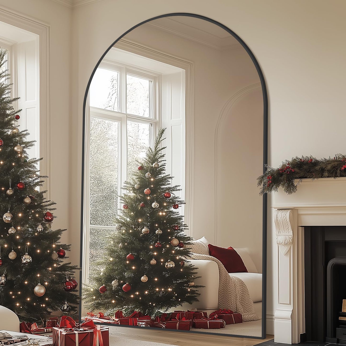 Arched Full Length Mirror, 76"X44" Oversized Black Floor Mirror Full Length, Tempered Glass Large Free Standing Mirror for Bedroom Living Room Clothing Store Gym, Aluminum Alloy Frame