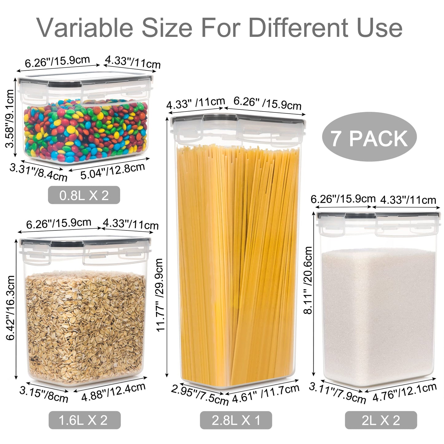 PANTRYSTAR Airtight Food Storage Containers with Lids, 7 PCS BPA Free Kitchen Canisters for Spaghetti, Pasta, Dry Food, Flour and Sugar, Plastic Canisters for Pantry Organization and Storage