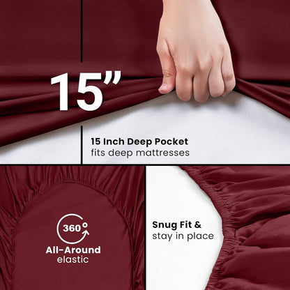 Utopia Bedding Queen Fitted Sheet - Deep Pocket Soft Microfiber - Fade Resistant & Easy Care | Red Burgundy