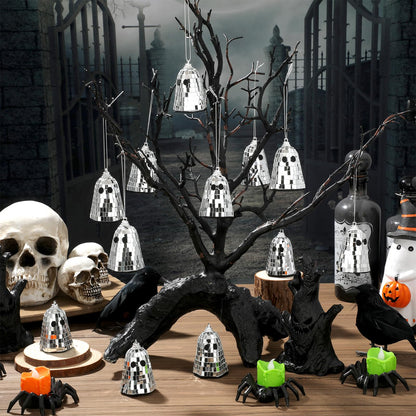 Simgoing 12 Pcs Halloween Disco Ghosts Decor Halloween Ornament Silver Mirror Disco Skeleton Tabletop Centerpiece for Holiday Cosplay Home Props Gift Party Decorations (Pink)