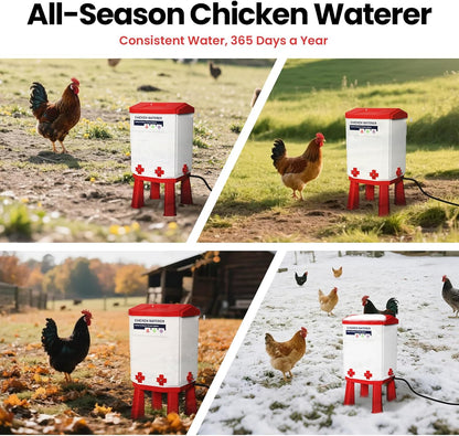 3.2 4 110V Quails,12L (1 Gallon Heated Chicken Waterer with Nipple Drinkers - Adjustable Height, BPA-Free
