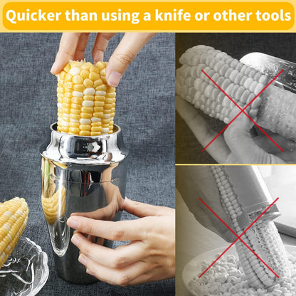 Newness Corn Stripper Peeler & Cutter with Cup, 304 Stainless Steel Cob Thresher, Off-Cob Kernel Remover & Slicer with Serrated Blade for Home & Kitchen