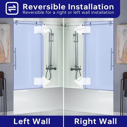 WOODBRIDGE MBSDC 6062-C Frameless Bathtub Shower Doors 56-60" Width x 62" Height with 3/8"(10mm) Clear Tempered Glass in Polished Chrome Finish