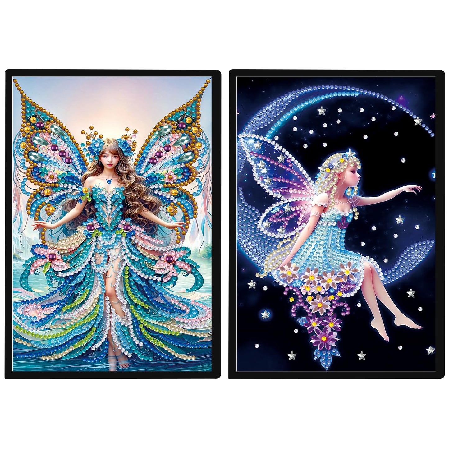 JISHSHAY 2 PCS Diamond Art Notebook Journal Fairy Elf Diamond Painting Note Book Gem Art Sketchbook Mosaic Kits for Adults Diary Gem Painting Leather Journal A5 Notebook with Special Shaped Drills