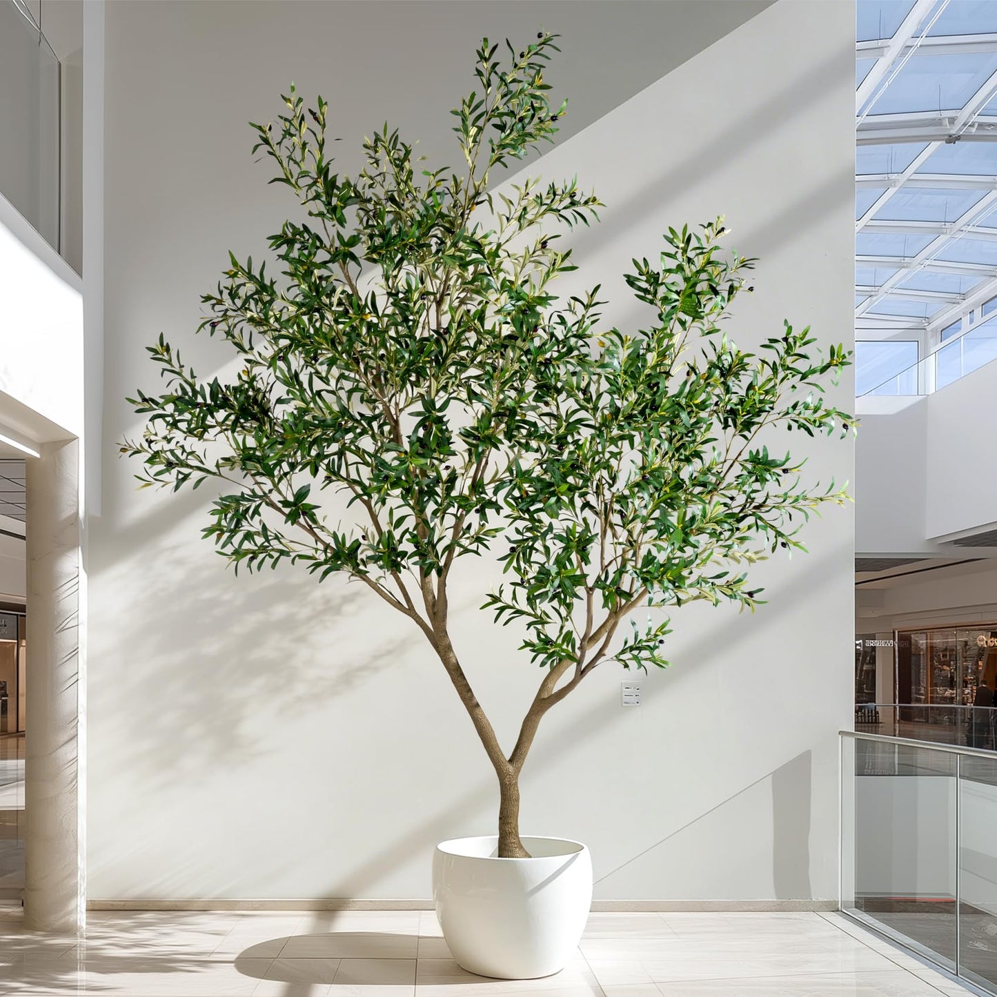 10FT Artificial Olive Tree with Realistic Leaves & Natural Trunk, Faux Silk Olive Plant in White Planter, Tall Fake Tree for Modern Home Office Living Room Entryway Corner Decor, Maintenance Free