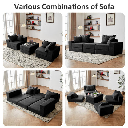 Modular Sectional Loveaeat Cloud Sofa, Boneless Couch with Non Slip Base, Cozy Sleeper Sofa for Customizable Living Spaces, Modern Modular Couch with L-Shape Chaise, Deep Seat & No Assembly, Black