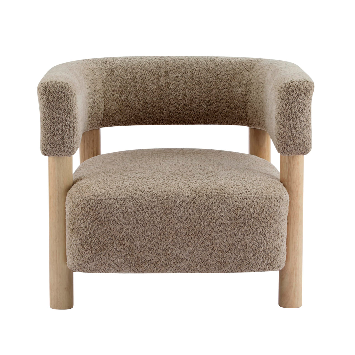Christopher Knight Home Carly Low Profile Accent Chair, Round Backrest Side Chair, Living Room Armchair with Boucle Fabric Cushion,Comfy Reading Chair for Bedroom,Wooden Single Lounge Sofa,Light Camel