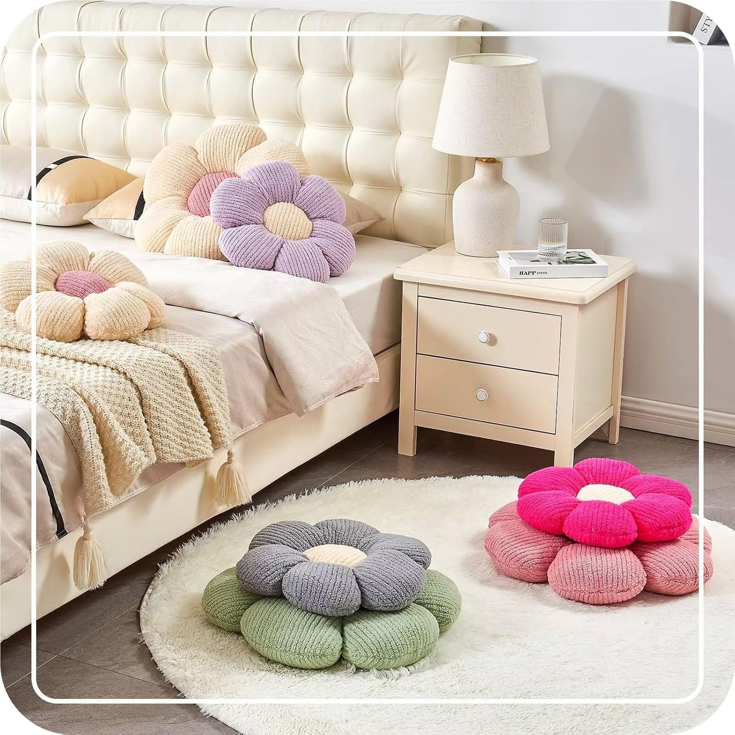 14.9" Kcvvcr Flower Throw Pillow, Soft White Shaped Floor Pillow for Home Decor, Cute Aesthetic Plush Decorative