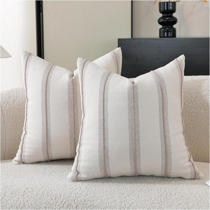 22x22 Set 2, Cethom Boho Throw Pillow Covers of Taupe Striped Decorative Pillow Cases for Couch Chair Bed, Textured