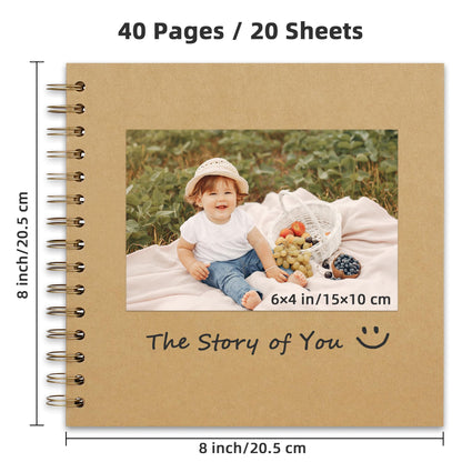 Yopih 8x8 Inch DIY Scrapbook Photo Album, Hardcover Kraft Paper Acid-Free, 20 Sheets (40 Pages), Lay Flat & Cover Customizable Memory Book for Weddings Anniversaries Guest Book Baby Family Travel