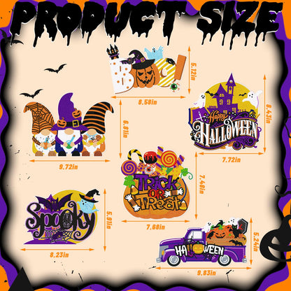Chiisong 6 Pcs Halloween Diamond Art Painting Kits Hanging Sign Set Witch Pumpkin Gnome Glow in The Dark Diamond Art Painting Kits Halloween Hanger Adult 5d DIY Craft for Wall Door Window Porch Decor