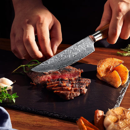 SENKEN 16-Piece Damascus Knife block Set - The Dynasty Collection - Japanese VG10 Damascus Steel with Natural Sycamore Wood Handles, Steak Knives, Scissors, & Sharpening Rod (16-Piece Knife Block Set)