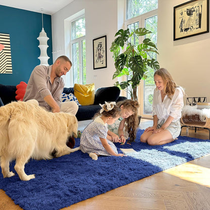 OLANLY 4x4 Soft Fluffy Shaggy Accent Rug - Machine Washable Indoor Carpet for Bedroom & Nursery, Navy Blue