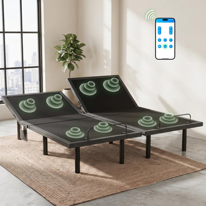 Marsail Split King Adjustable Bed Base Pro, Smart Dual Motor Bed Frame with Massage & App Control, Wireless Remote, Zero Gravity, Anti-Snore, Under Bed Lighting, 3-Min Easy Assembly