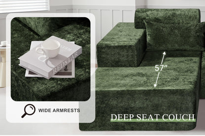 HABUTWAY 105" L-Shape Modular Sectional Sofa Couch for Living Room,No Assembly Required,Modular Comfy Sofa with Deep Seat for Living Room Bedroom,Luxury Distressed Velvet(Left,Green)