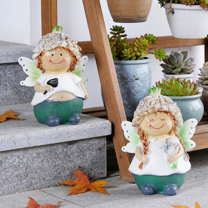 Brizoria Fairy Garden Accessories Set of 2 Whimsical Male and Female Fairy Figurines Hand Painted Resin Miniature Garden Decor for Outdoor Patio Porch Shelf Tabletop Display
