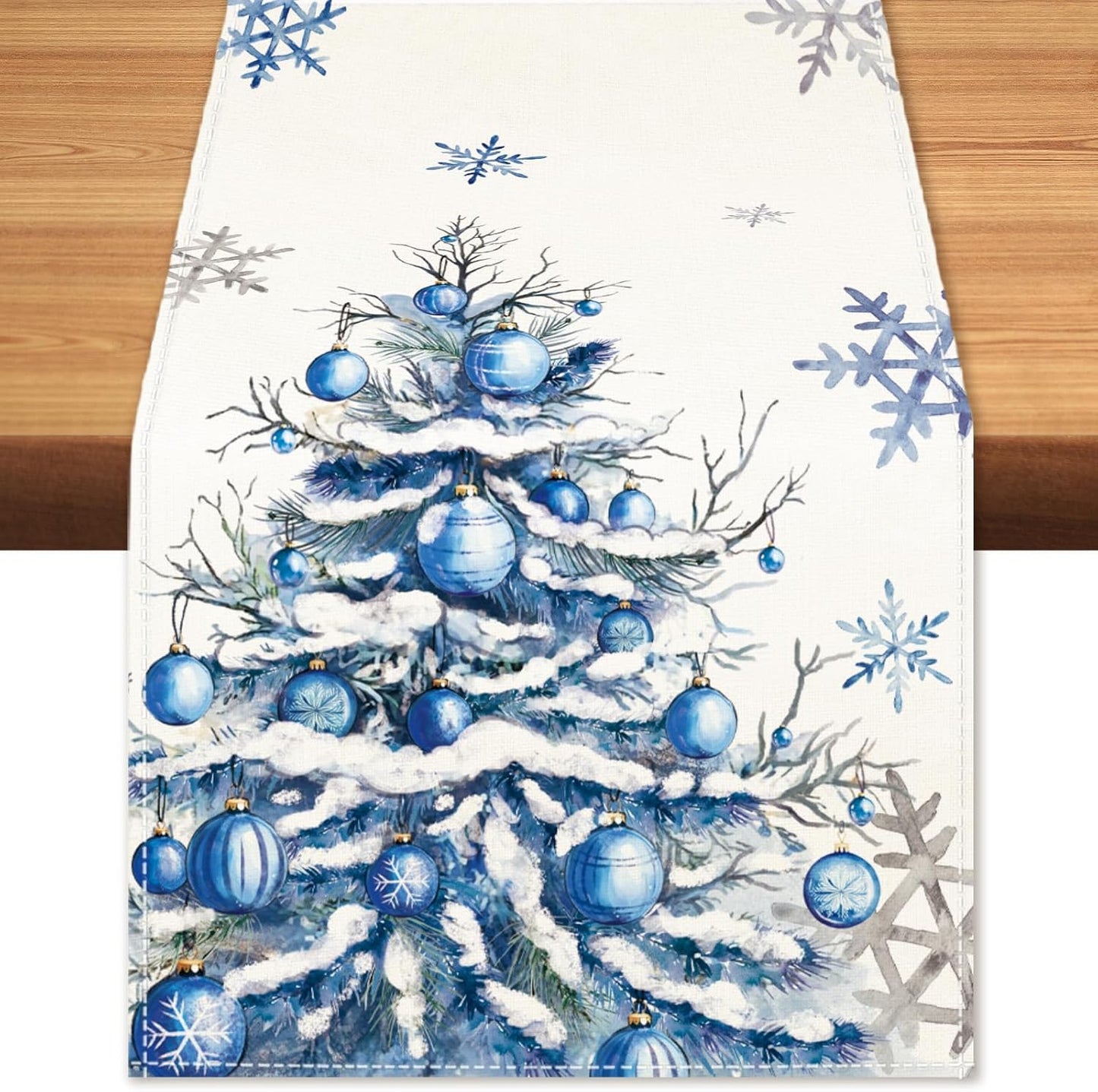 13x72 Inch Winter Trees Ball Table Runner Frosty Roses Burlap Table Runners, Christmas Xmas Seasonal Coffee Table