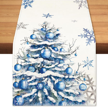 13x72 Inch Winter Trees Ball Table Runner Frosty Roses Burlap Table Runners, Christmas Xmas Seasonal Coffee Table