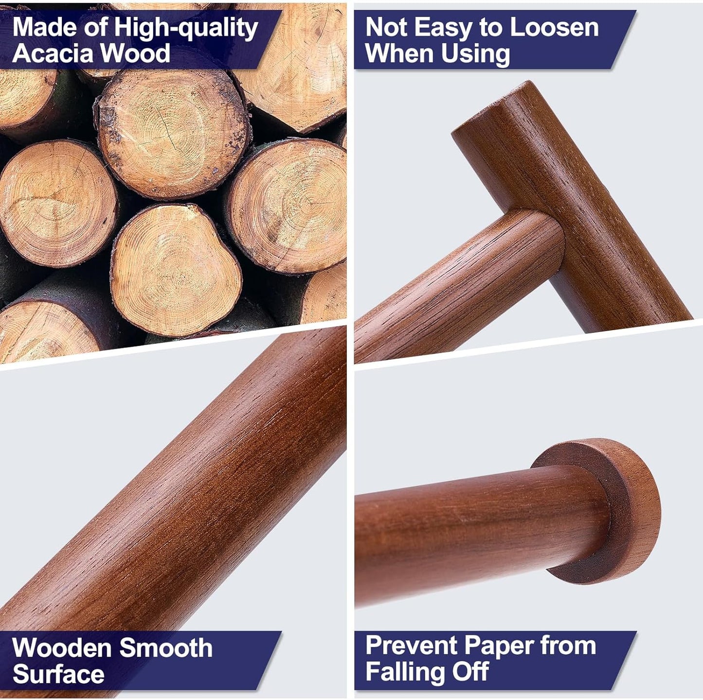 Wooden Paper Towel Holder for Kitchen,Adhesive Acacia Wood Paper Towel Holders Under Cabinet, Wall Mount Kitchen Paper