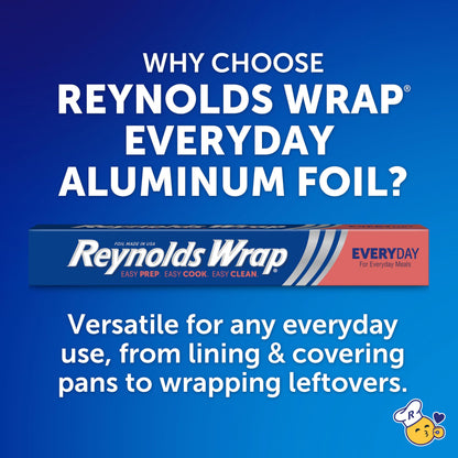 Reynolds Wrap Everyday Strength Aluminum Foil Roll, Freezer and Grill Safe, Great for Foil Packets and Home Cooking, 12 Inches Wide, 200 Total Sq. Ft.