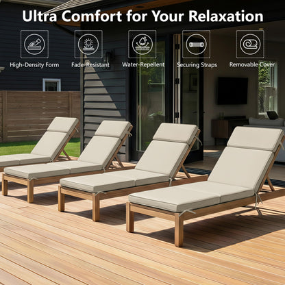 Honorbox 80 x 26 Inch Outdoor Chaise Lounge Cushions Set of 4 - Removable Cover, 4-Section Design, Water-Repellent & Fade-Resistant, 6 Tie Straps, Replacement for Patio & Pool Chairs - Cream