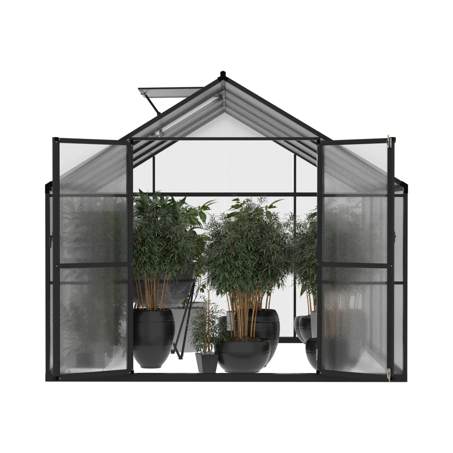 Yardenaler 8x8 FT Outdoor Greenhouse Kit, Polycarbonate Aluminum Walk-in Greenhouse with Adjustable Roof Vent and Lockable Door, Backyard Garden in Winter, Gray