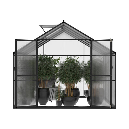 Yardenaler 8x8 FT Outdoor Greenhouse Kit, Polycarbonate Aluminum Walk-in Greenhouse with Adjustable Roof Vent and Lockable Door, Backyard Garden in Winter, Gray