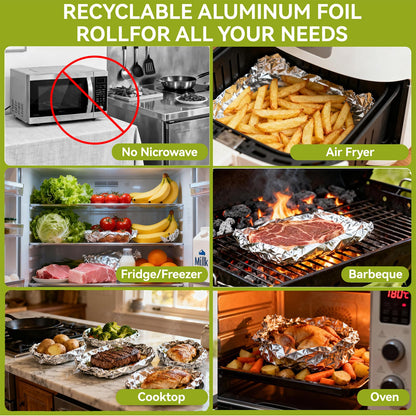 Aluminum Foil Roll, 12in x 350ft Aluminum Foil, Thick Strong Tin Foil with Cutter, Food Safe Cling Wrap for Cooking, Baking, Roasting, Grilling, Freezer Storage