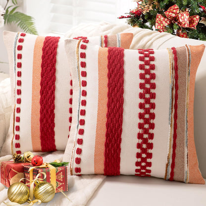 Boho Throw Pillow Covers 18x18 Set of 2 Farmhouse Decorative Cushion Case Striped Square Pillows Cover Chenille Pillow Cases Accent Neutral Pillowcase for Sofa Couch Bed,Sky Blue